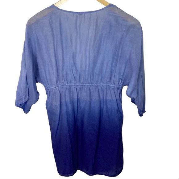 Splendid Silk Tie Dye Blue Ombre Cover Up Beach Top Size Small V-Neck‎ Bohemian - Picture 5 of 12